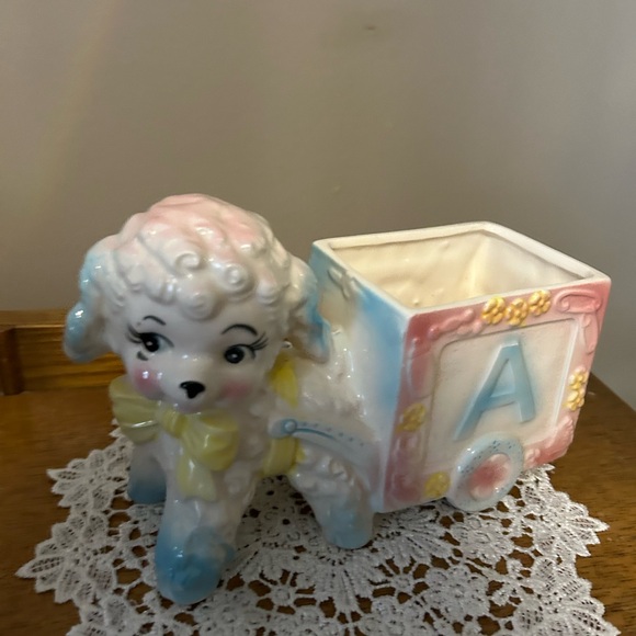 Vintage RELPO #1847 Lamb Alphabet Block Wagon Nursery Flower Planter Japan - Picture 2 of 13